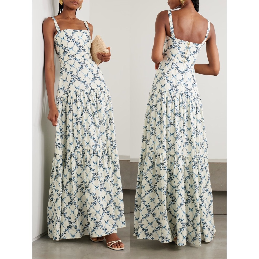 NWT Agua by Agua Bendita Lima Gloriosa Floral Linen Maxi Dress $980 - Size XL